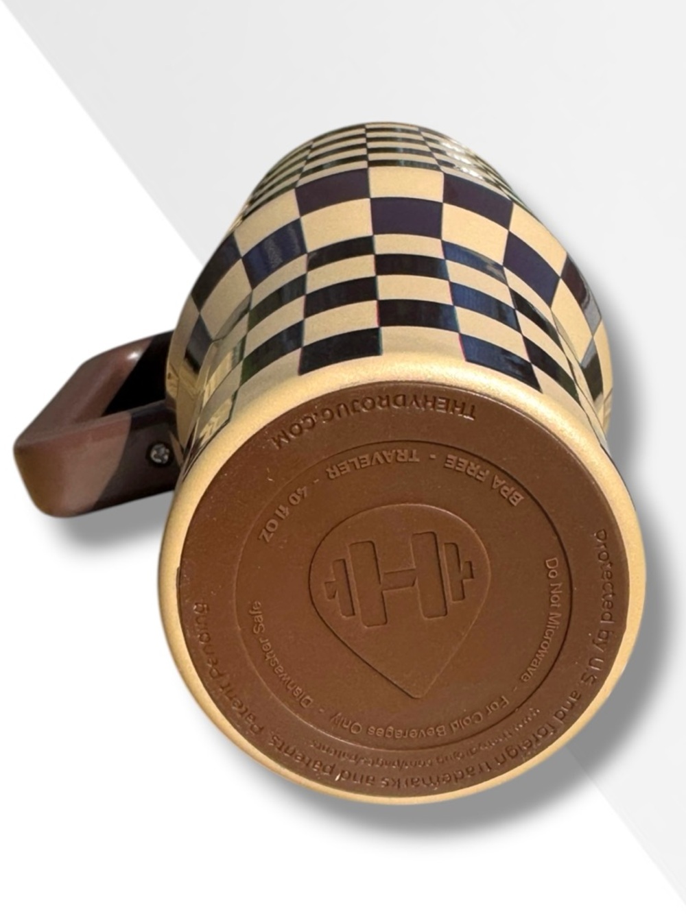 ravel Brown and Cream Checkered Insulated Travel Mug with Handle - Picture 5 of 5